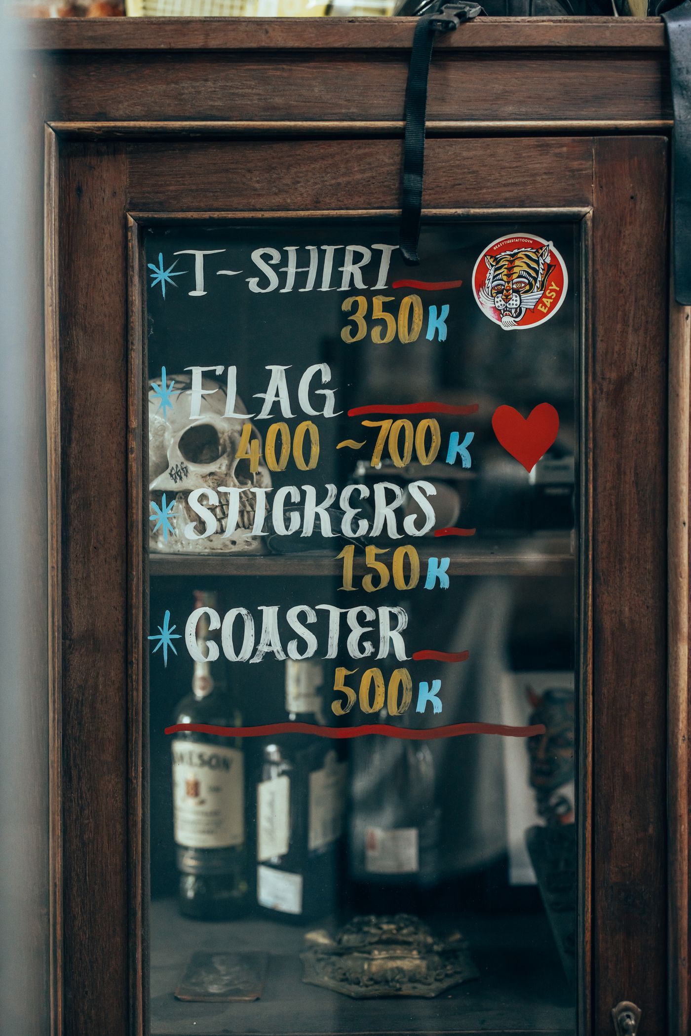 Price list, hand-painted.