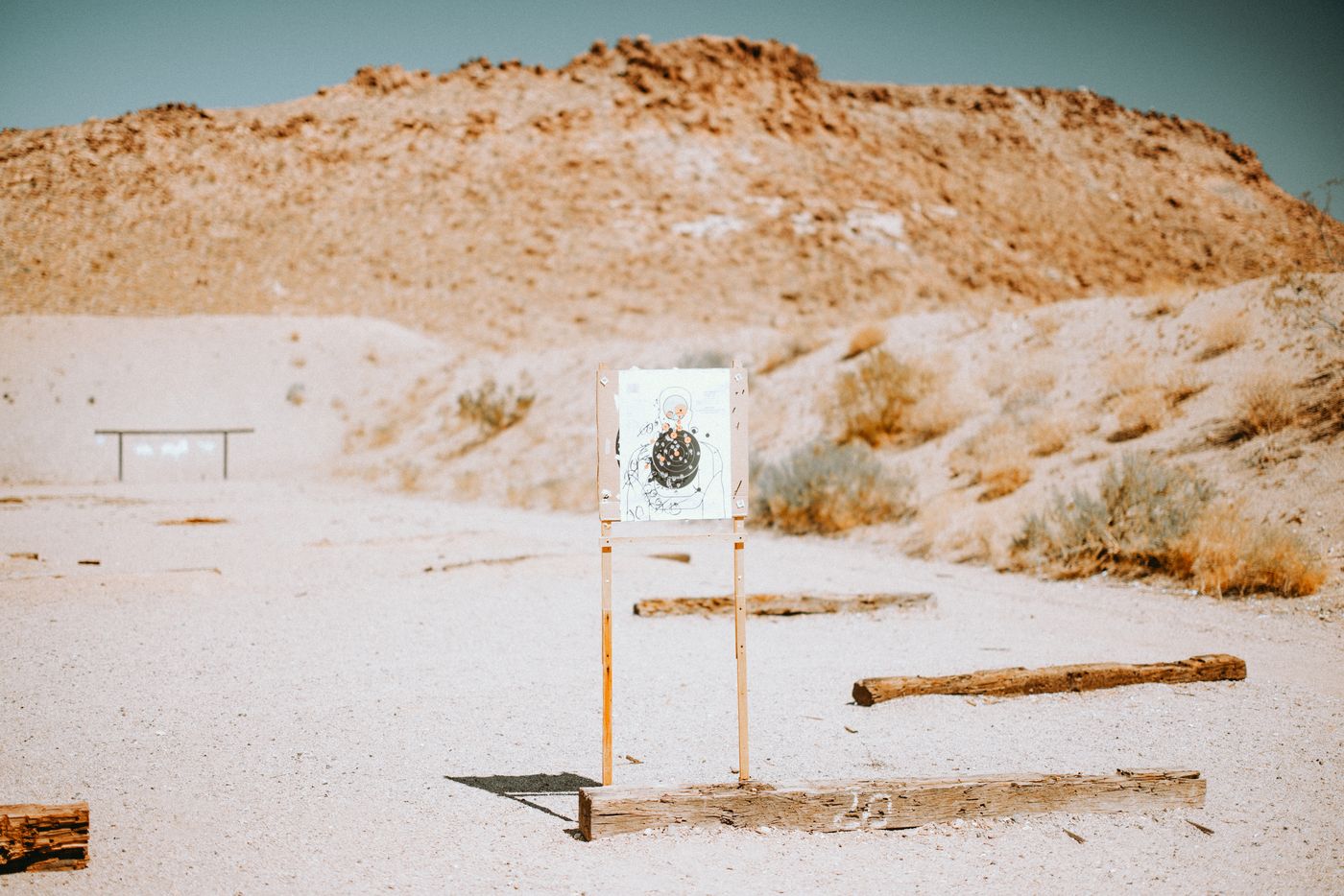 Paper target, desert backdrop.