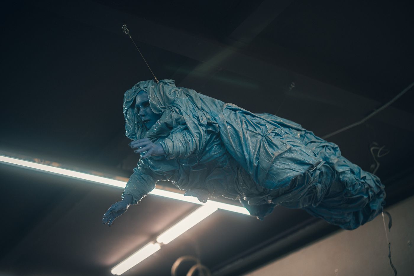 Floating over the aisles.