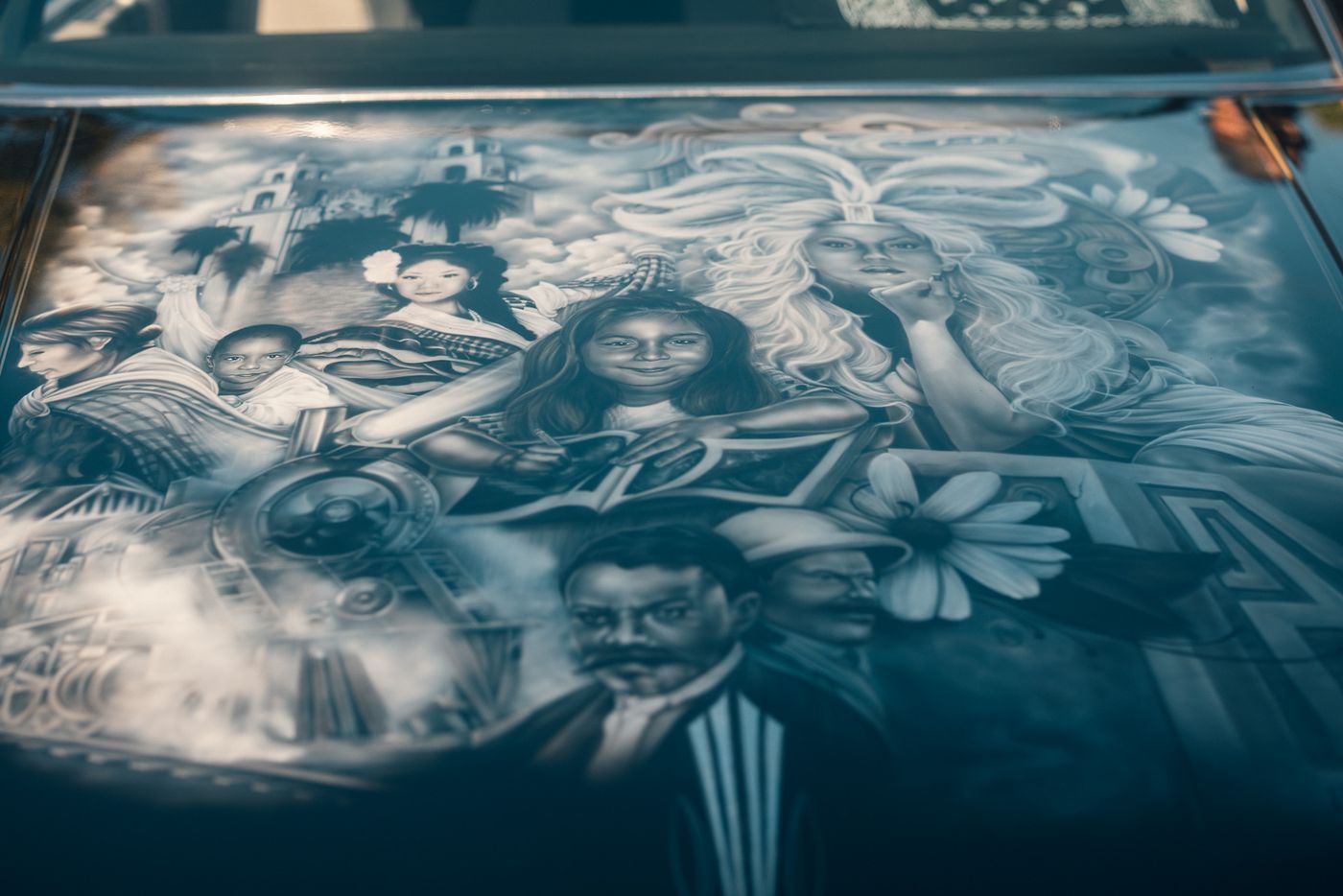 Faces on the hood.