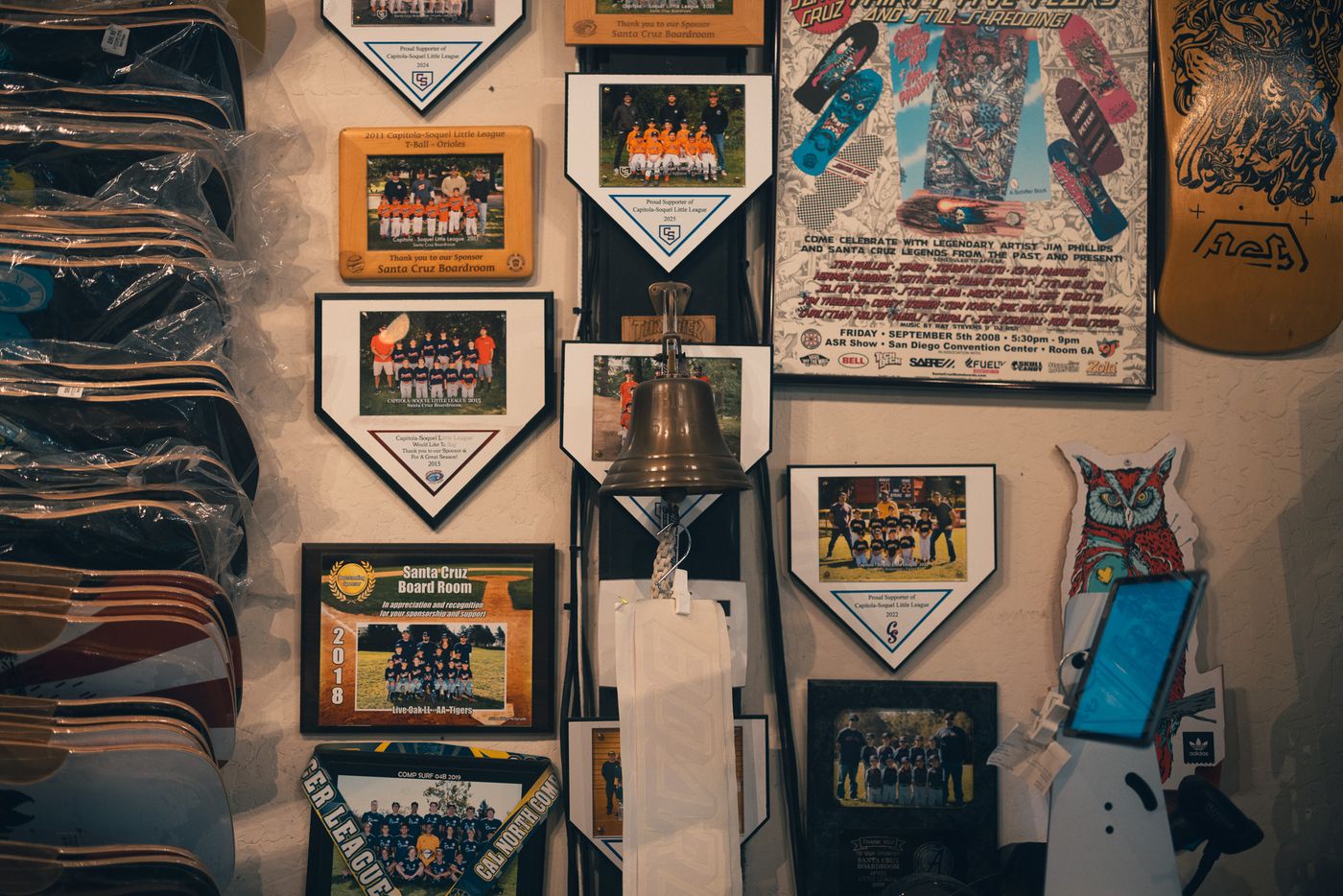 Plaques and a bell.