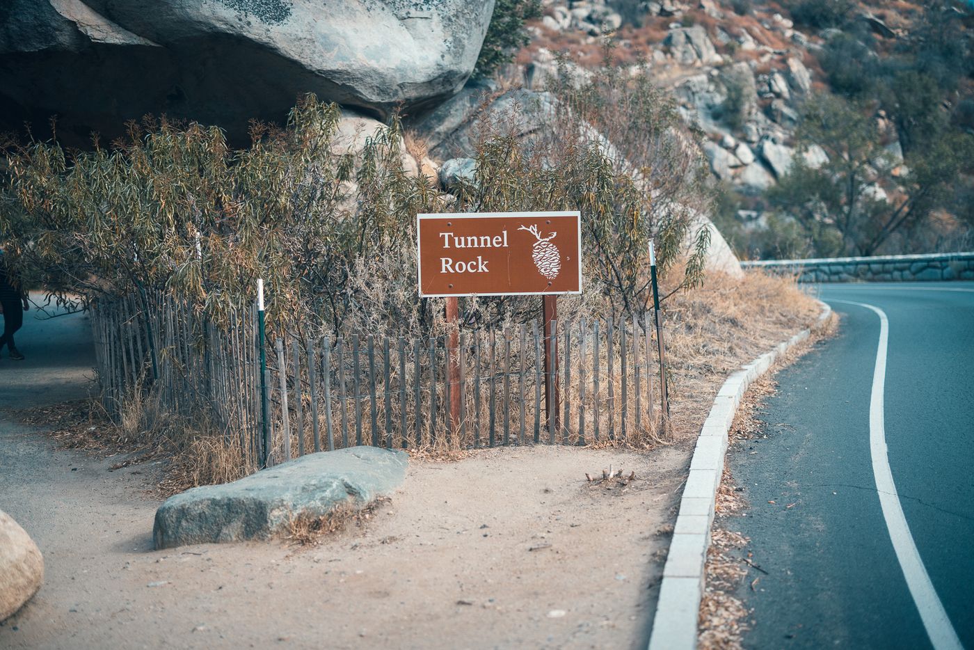 Around the rock.
